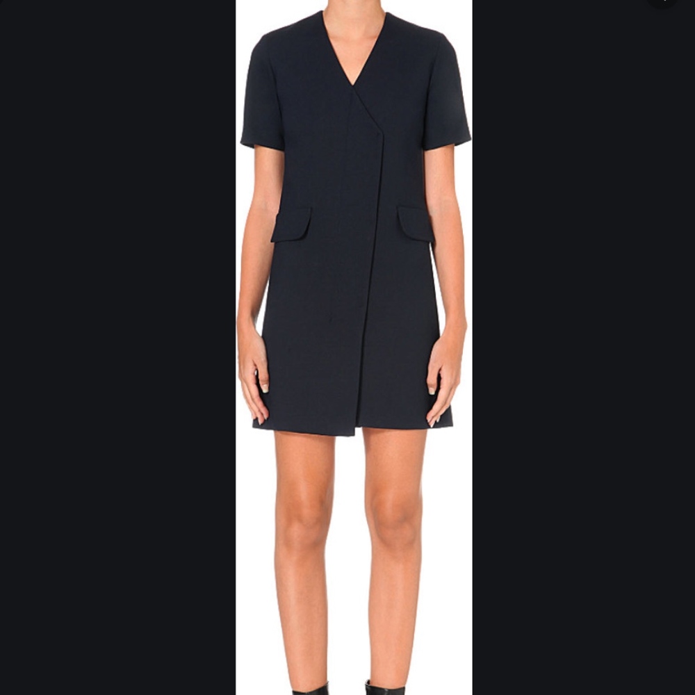 NWT $325 Sandro Reinelle Short-sleeved Cut Asymmetric Wrap Dress in Navy - 1! - Picture 3 of 8